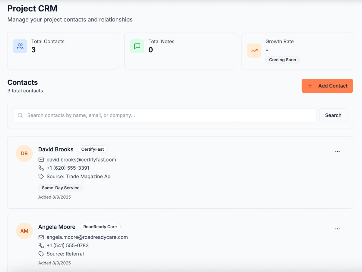 CRM Contact List View